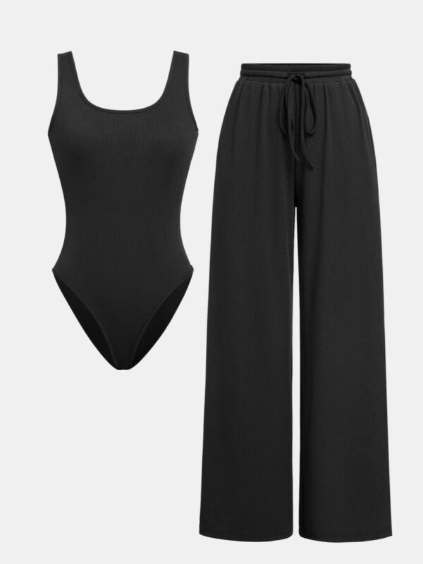 Flirla Black U-Neck Bodysuit And Low-Waist Drawstring - Image 3