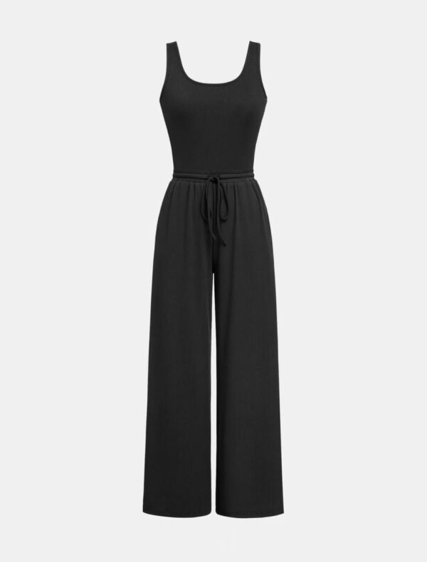 Flirla Black U-Neck Bodysuit And Low-Waist Drawstring - Image 2