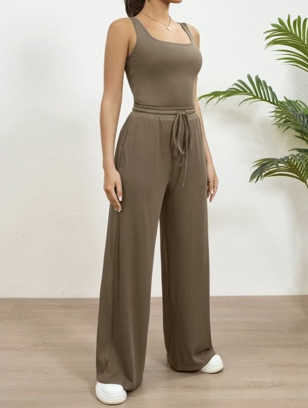 Flirla Black U-Neck Bodysuit And Low-Waist Drawstring