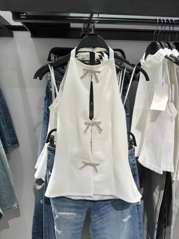 Zara White Velvet Bow Tank Top - Image 2