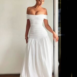 Women's Elegant Shoulder Pleated Maxi Dress Sleeveless