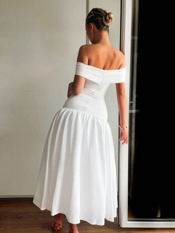 Women's Elegant Shoulder Pleated Maxi Dress Sleeveless - Image 2