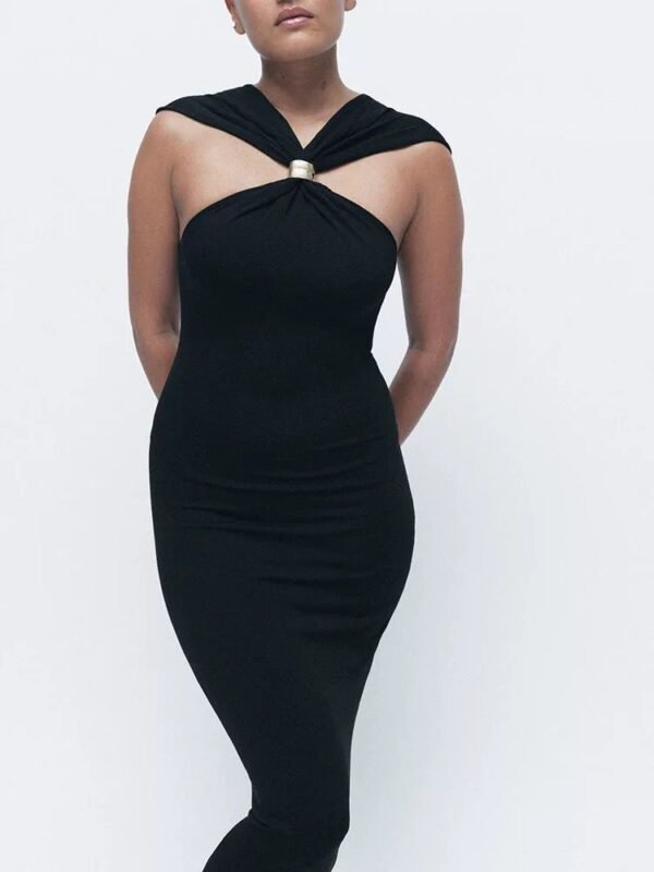 Halterneck Knit Dress With Gold Appliqué Black/White