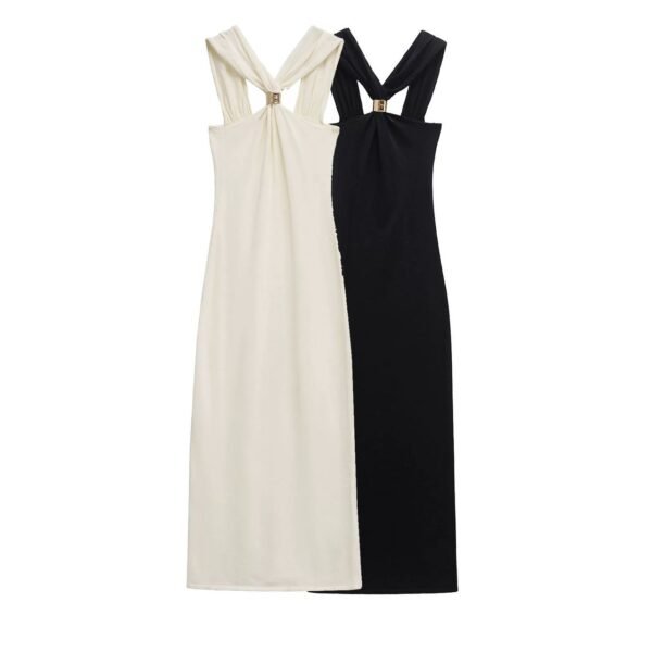 Halterneck Knit Dress With Gold Appliqué Black/White - Image 4