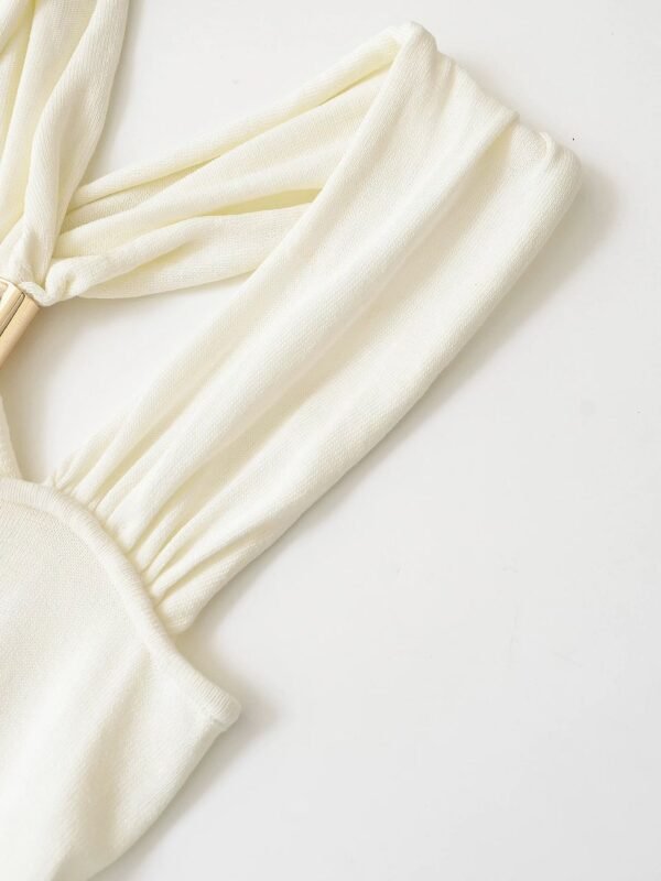 Halterneck Knit Dress With Gold Appliqué Black/White - Image 5