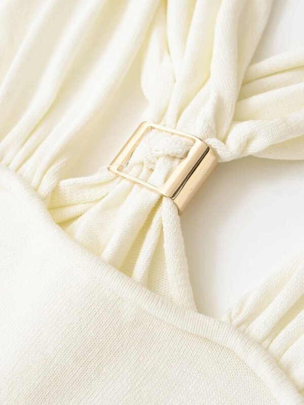 Halterneck Knit Dress With Gold Appliqué Black/White - Image 7