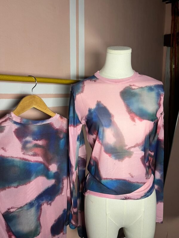 Tie Dye Mesh T-shirt With Frill Edges - Image 2