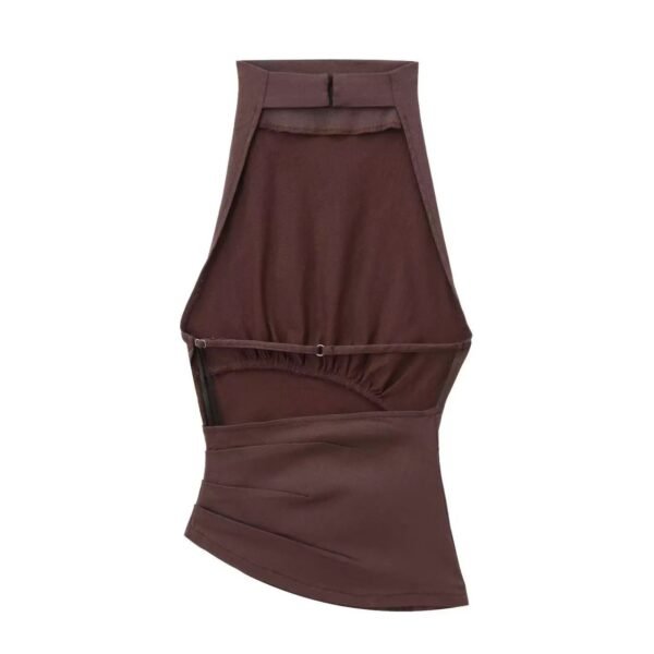 OPEN-BACK HALTER TOP - Chocolate - Image 2