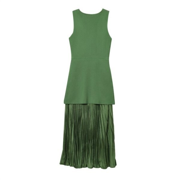 PLEATED KNIT COMBINATION DRESS - Green - Image 3
