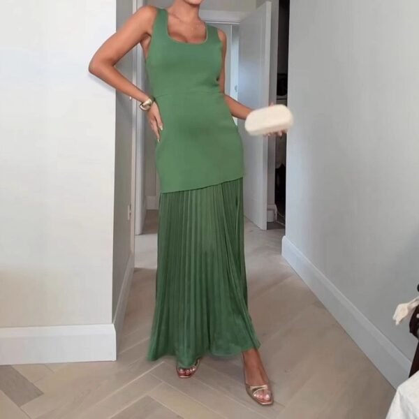 PLEATED KNIT COMBINATION DRESS - Green