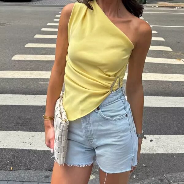 Zara Asymmetric Ruffled Top One Shoulder Light Yellow - Image 2