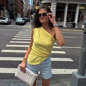 Zara Asymmetric Ruffled Top One Shoulder Light Yellow