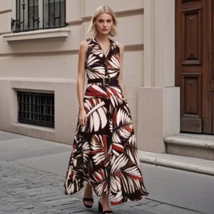 BELTED PRINTED MIDI DRESS - Multicolored