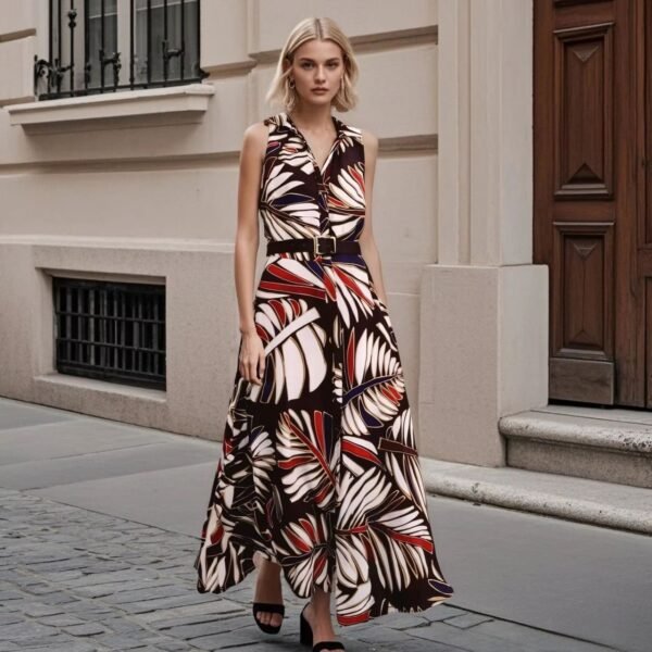 BELTED PRINTED MIDI DRESS - Multicolored
