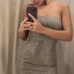 Zara Grey Strapless Corset Dress with rhinestones