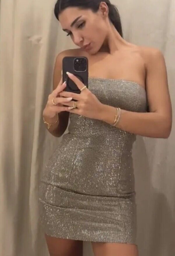 Zara Grey Strapless Corset Dress with rhinestones