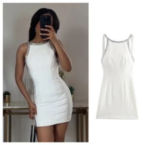 Backless White Dress with Rhinestones