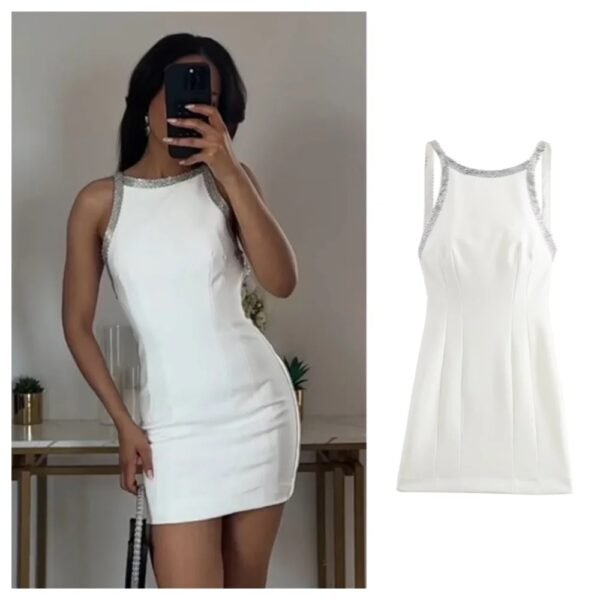Backless White Dress with Rhinestones