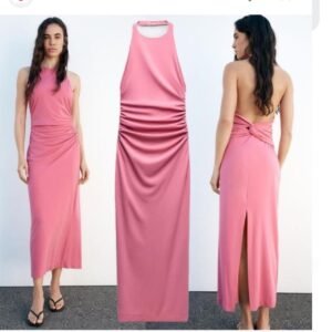 Zara Open Back Halter Pink Dress