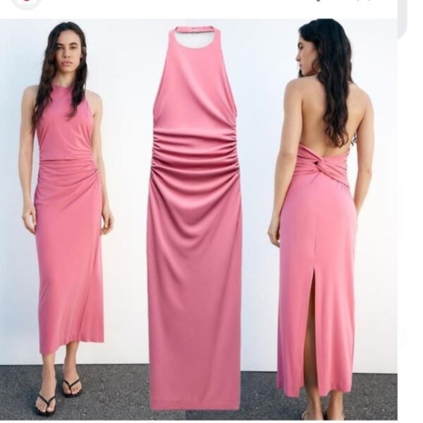 Zara Open Back Halter Pink Dress